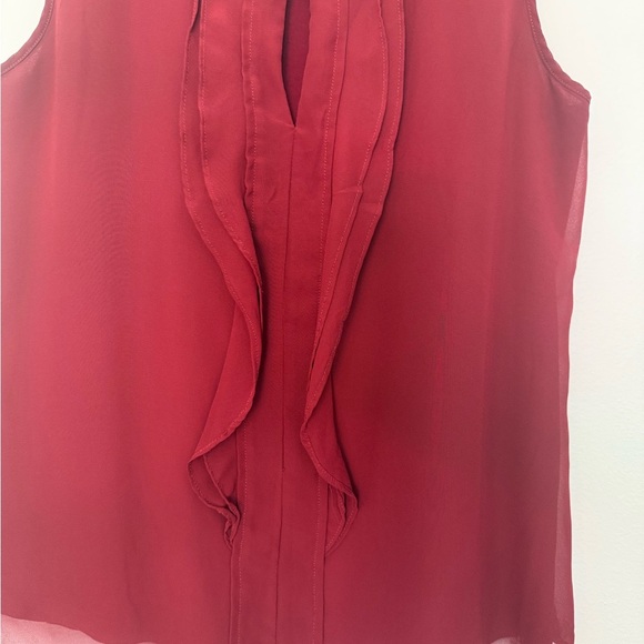Ann Taylor Brick Red Keyhole Ruffle Blouse - Picture 4 of 8